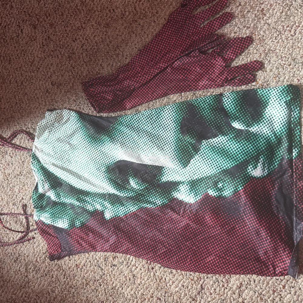 Finesse Red and Green Mini Slip Dress with matching gloves (statue of liberty)